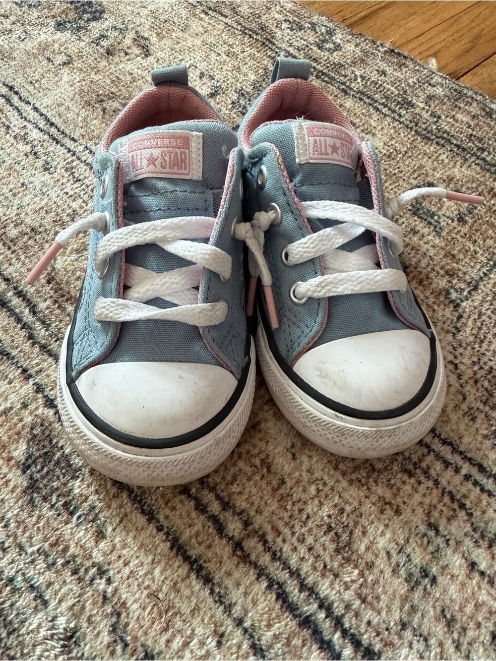 Converse Kids Low Top Sneakers - Light Blue with Pink Accents